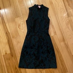 Black and Teal Embroidered Lace Mini Dress